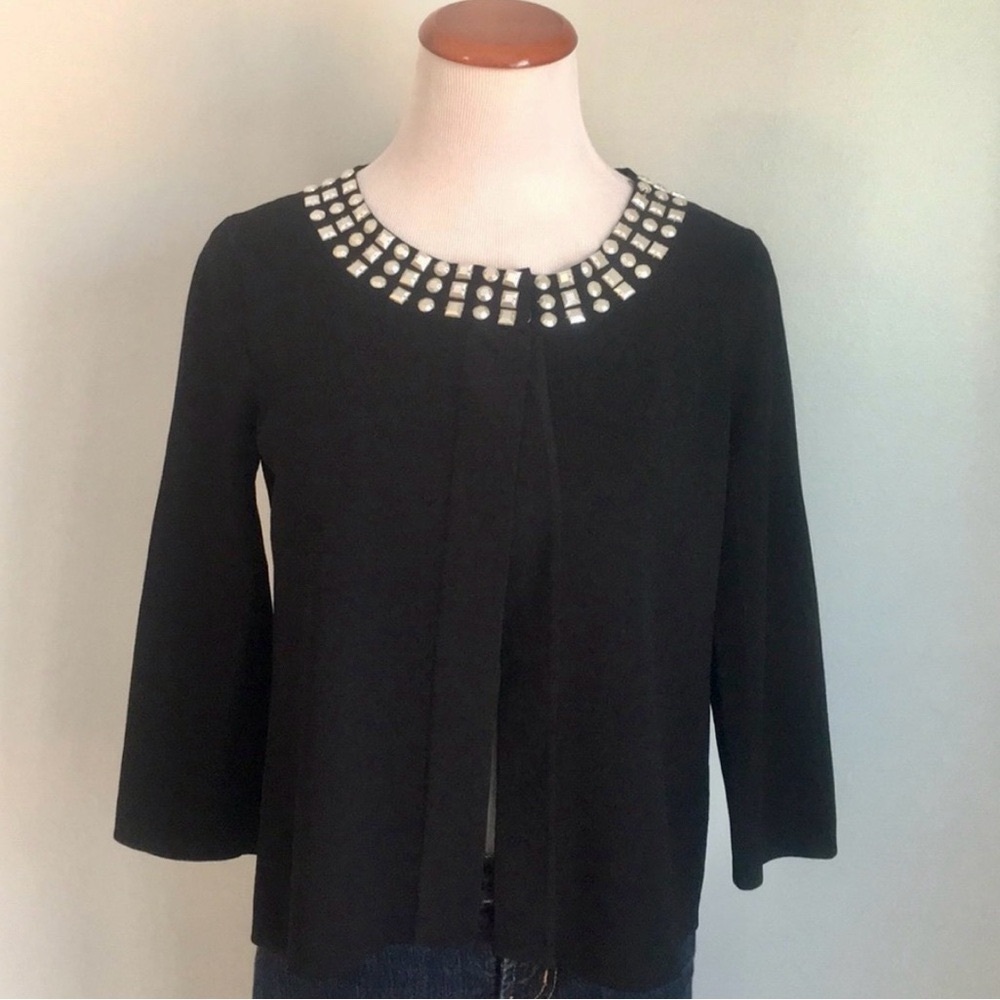 Cable & Gauge Black Cardigan With White Gem Embellished Collar Size Small